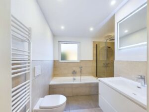 Tageslichtbadezimmer mit Badewanne und Dusche (unten)